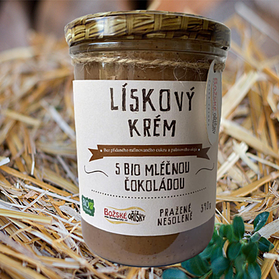 LÍSKOVÝ KRÉM S BIO MLÉČNOU ČOKOLÁDOU 390G BOŽSKÉ OŘÍŠKY